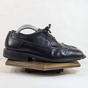 Hanover Wingtip Oxford Dress Shoes Mens Size 8.5 D Black Leather USA Brogue